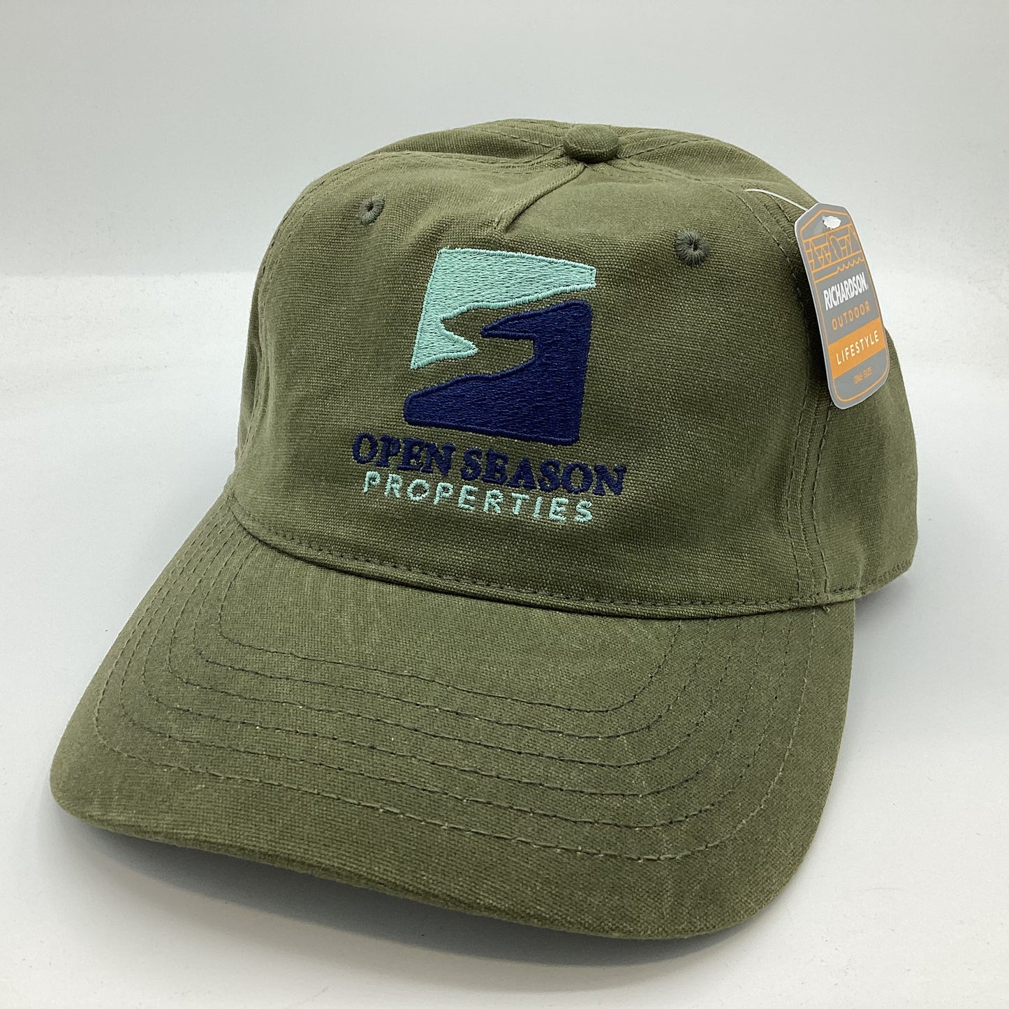Green Waxed Canvas with Open Season Properties Logo