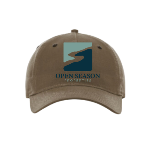 Brown Waxed Canvas Hat with Open Season Properties Logo