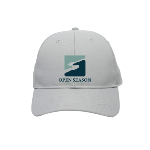 Light Grey Dry Fit Hat with Open Season Properties, LLC. Logo