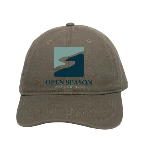Olive Solid Back Hat with Open Season Properties Logo